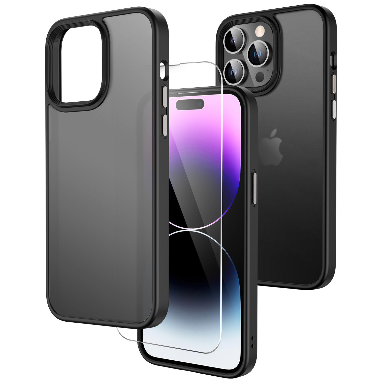 2 in 1 Elegant Defender Black Case With Screen Protector Bundle for iPhone 14 Pro