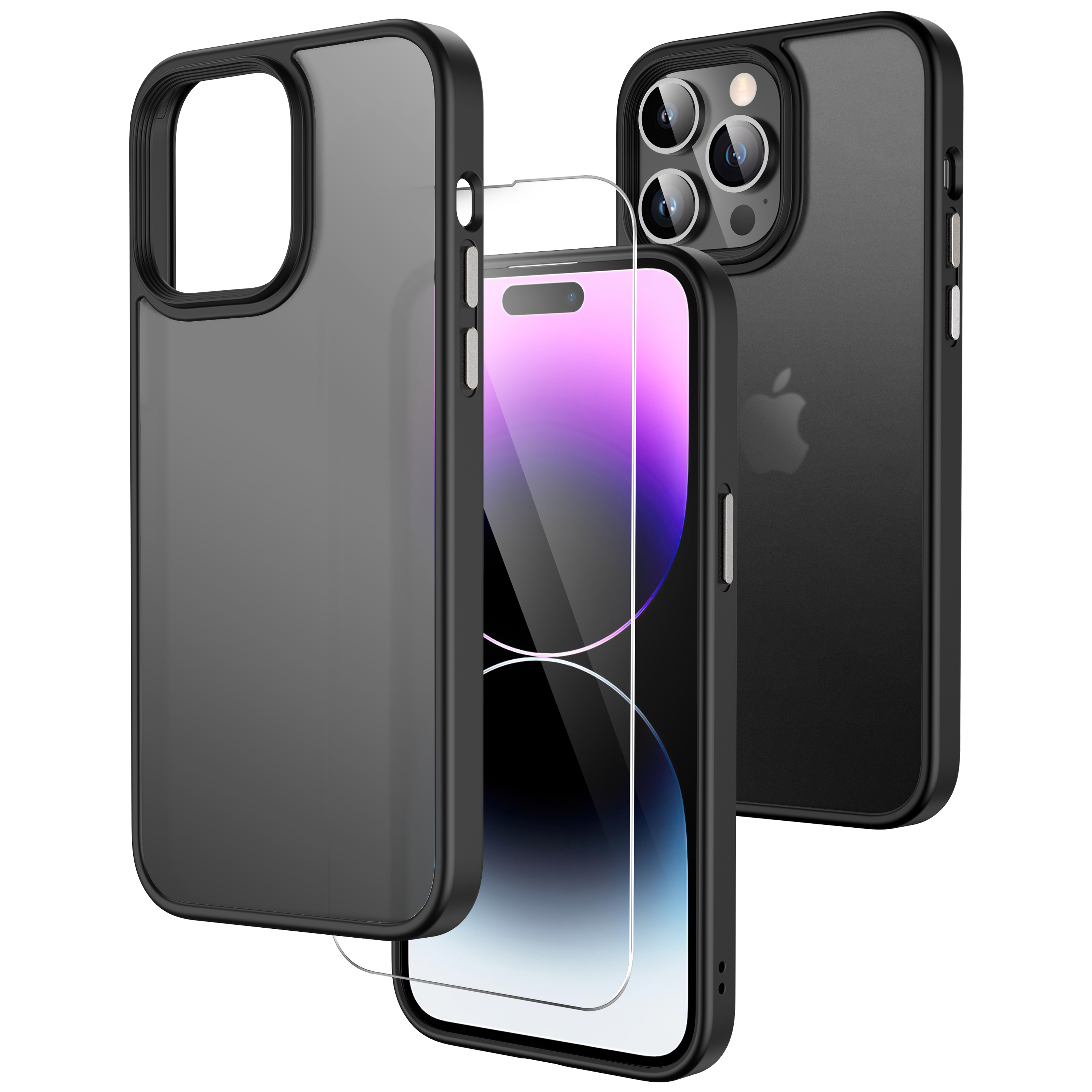 2 in 1 Elegant Defender Black Case With Screen Protector Bundle for iPhone 14 Pro