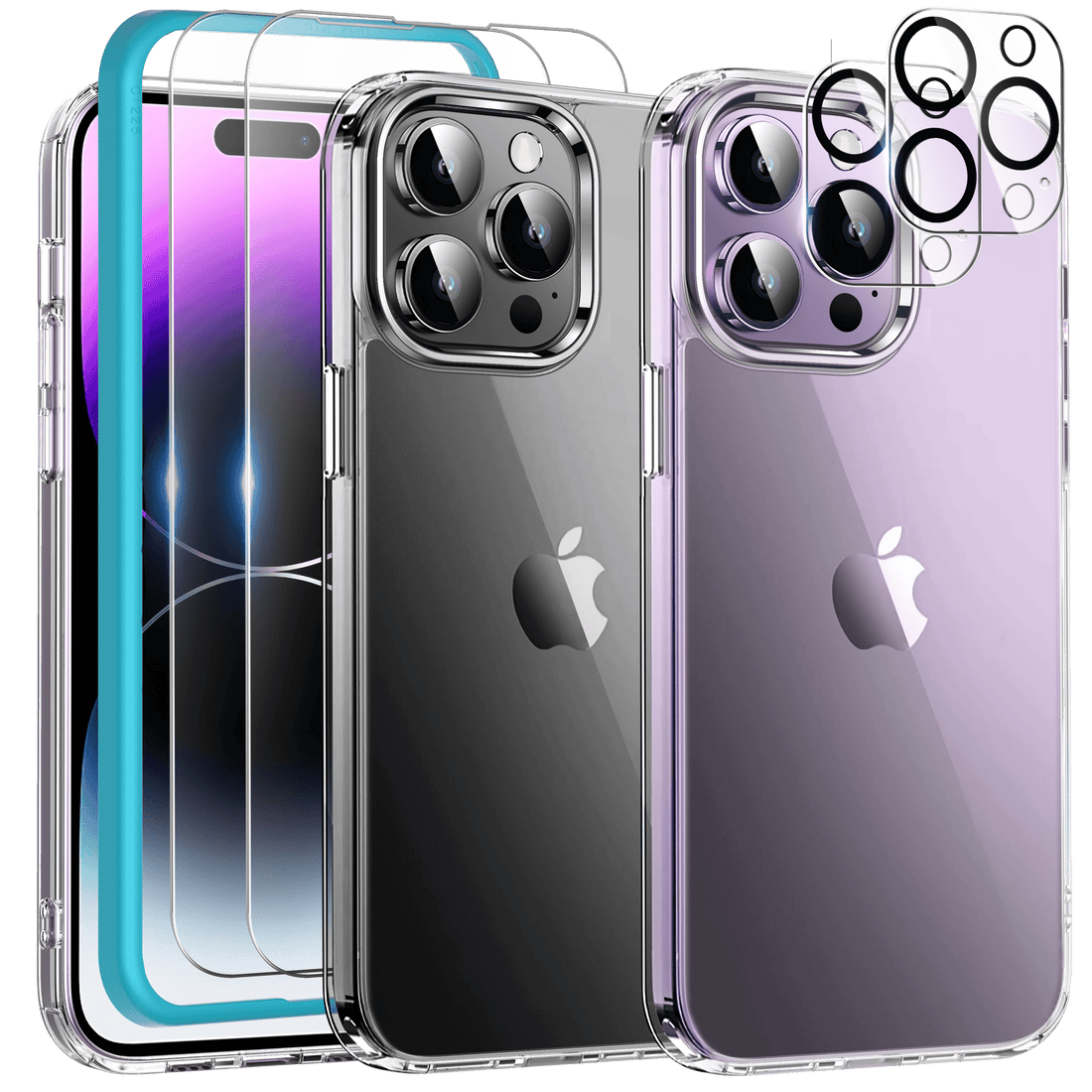 5 in 1 Ultra Clarity Clear Case with 4 Pack Camera &amp; Screen Protector Bundle for iPhone 14 Pro